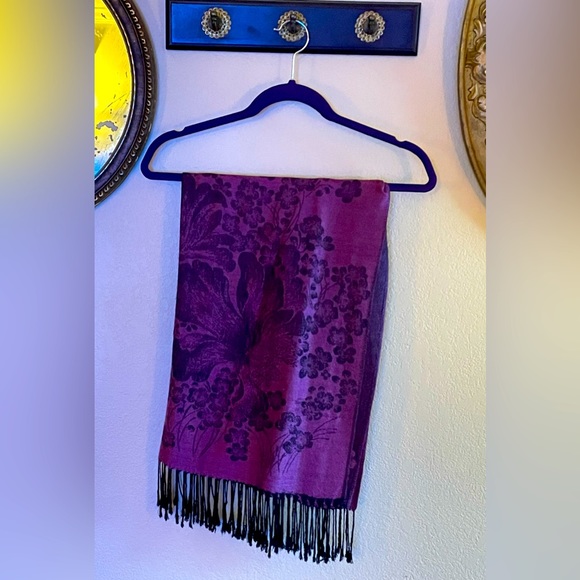 Accessories Purple Jacquard Wrap Floral Fringed Poshmark